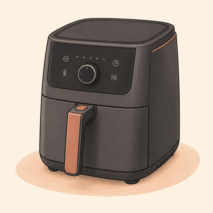 Editorial illustration of the Cosori TurboBlaze 6-quart single-basket air fryer.